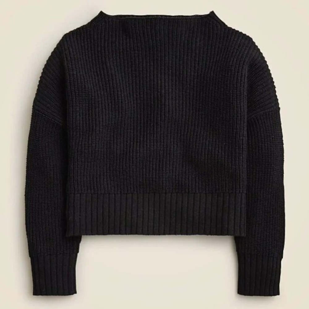 J.Crew Ribbed Funnelneck Sweater Oversized XXS Black Linen Cotton Layering 2025